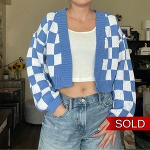 Grey Bandit Blue and White Checkered Sweater